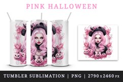 Watercolor Pink Halloween witch hat leaves pumpkin carving Jack-o-lantern 20 oz tumbler skinny mug wrap clipart t-shirt sublimation printable design
