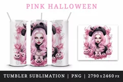 Watercolor Pink Halloween witch hat leaves pumpkin carving Jack-o-lantern 20 oz tumbler skinny mug wrap clipart t-shirt sublimation printable design