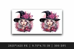 Watercolor Pink Halloween woman witch hat leaves flowers roses 20 oz tumbler skinny mug wrap clipart t-shirt sublimation printable design