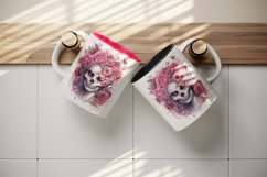 Watercolor Pink Halloween zombie woman horror ghost flowers roses skull 20 oz tumbler skinny mug wrap clipart t-shirt sublimation printable design