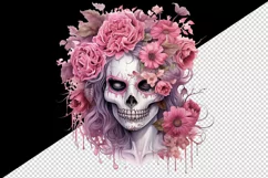 Watercolor Pink Halloween zombie woman horror ghost flowers roses skull 20 oz tumbler skinny mug wrap clipart t-shirt sublimation printable design