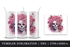 Watercolor Pink Halloween zombie woman horror ghost flowers roses skull 20 oz tumbler skinny mug wrap clipart t-shirt sublimation printable design
