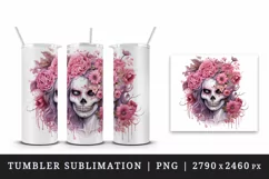 Watercolor Pink Halloween zombie woman horror ghost flowers roses skull 20 oz tumbler skinny mug wrap clipart t-shirt sublimation printable design