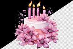 Watercolor pink happy birthday cake holiday wedding sparkle diamonds flowers 20oz tumbler skinny mug wrap clipart t-shirt sublimation printable design