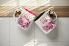 Watercolor pink happy birthday cake holiday wedding sparkle diamonds flowers 20oz tumbler skinny mug wrap clipart t-shirt sublimation printable design