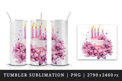 Watercolor pink happy birthday cake holiday wedding sparkle diamonds flowers 20oz tumbler skinny mug wrap clipart t-shirt sublimation printable design