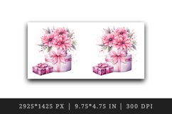 Watercolor pink happy birthday gift box floral holiday wedding flowers 20 oz tumbler skinny mug wrap clipart t-shirt sublimation printable design