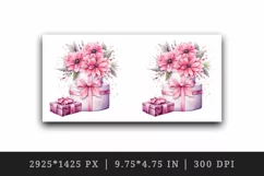 Watercolor pink happy birthday gift box floral holiday wedding flowers 20 oz tumbler skinny mug wrap clipart t-shirt sublimation printable design