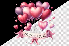 Watercolor pink heart balloons Forever Yours Love quote Valentine Day print 20 oz tumbler skinny mug wrap clipart t-shirt sublimation printable design