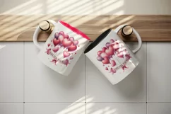 Watercolor pink heart balloons Forever Yours Love quote Valentine Day print 20 oz tumbler skinny mug wrap clipart t-shirt sublimation printable design
