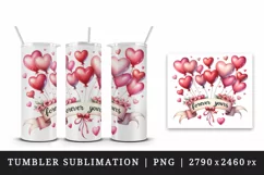 Watercolor pink heart balloons Forever Yours Love quote Valentine Day print 20 oz tumbler skinny mug wrap clipart t-shirt sublimation printable design