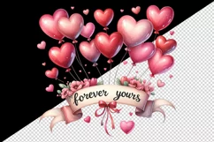 Watercolor pink heart balloons Forever Yours Love quote Valentine Day print 20 oz tumbler skinny mug wrap clipart t-shirt sublimation printable design