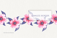 Watercolor Pink Hibiscus Seamless Border Product Image 1