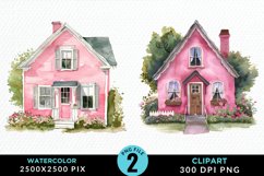 Watercolor Pink House PNG Set Clipart Product Image 1