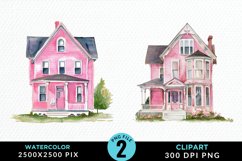Watercolor Pink House PNG Set Clipart Product Image 1