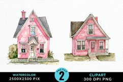 Watercolor Pink House Artwork Clipart Product Image 1