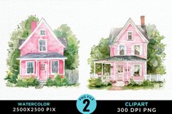 Watercolor Pink House PNG Set Clipart Product Image 1