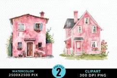 Watercolor Pink House PNG Set Clipart Product Image 1