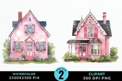 Watercolor Pink House Artwork Clipart Product Image 1
