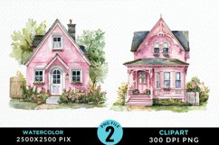 Watercolor Pink House Artwork Clipart Product Image 1