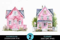 Watercolor Pink House PNG Set Clipart Product Image 1