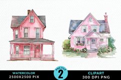 Watercolor Pink House Artwork Clipart Product Image 1