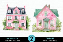 Watercolor Pink House Artwork Clipart Product Image 1