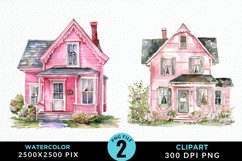 Watercolor Pink House Artwork Clipart Product Image 1
