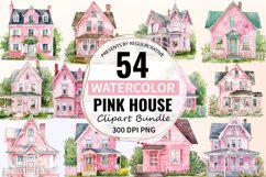 Watercolor Pink House Clipart Bundle Product Image 1