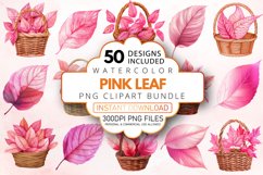 Watercolor Pink Leaf Clipart Bundle Product Image 1