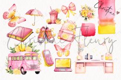 Watercolor Pink Lemonade Back to School Clipart Product Image 4