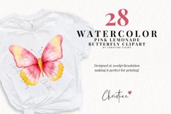 Watercolor Pink Lemonade Butterfly Clipart Product Image 2
