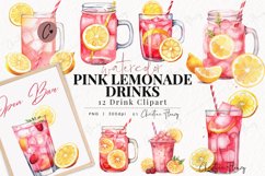 Watercolor Pink Lemonade Drinks Clipart Product Image 1