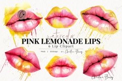 Watercolor Pink Lemonade Lips Clipart Product Image 1