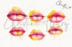 Watercolor Pink Lemonade Lips Clipart Product Image 4