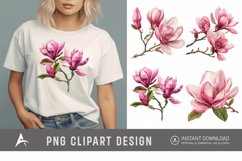 Watercolor Pink Magnolia Flower Clipart Product Image 1