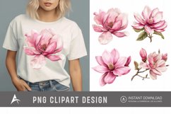 Watercolor Pink Magnolia Flower Clipart Product Image 1