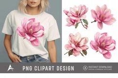 Watercolor Pink Magnolia Flower Clipart Product Image 1