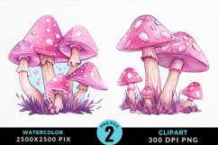 Watercolor Pink Mushroom Clipart Bundle Product Image 4
