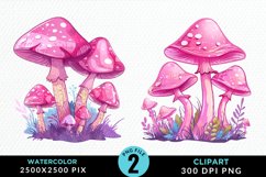Watercolor Pink Mushroom Clipart Bundle Product Image 3