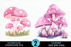 Watercolor Pink Mushroom Clipart Bundle Product Image 2