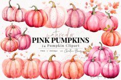 Watercolor Pink Pumpkins Clipart Product Image 1