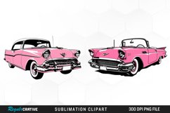 Watercolor Pink Retro Car PNG Set Clipart Product Image 1