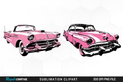Watercolor Pink Retro Car PNG Set Clipart Product Image 1