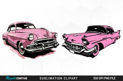 Watercolor Pink Retro Car PNG Clipart Product Image 1