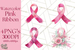 Watercolor Pink Ribbon Clipart, Breast Cancer Awareness PNG Product Image 1