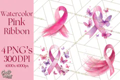 Watercolor Pink Ribbon Clipart, Breast Cancer Awareness PNG Product Image 1