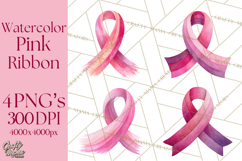 Watercolor Pink Ribbon Clipart, Breast Cancer Awareness PNG Product Image 1