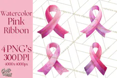 Watercolor Pink Ribbon Clipart, Breast Cancer Awareness PNG Product Image 1