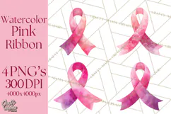 Watercolor Pink Ribbon Clipart, Breast Cancer Awareness PNG Product Image 1